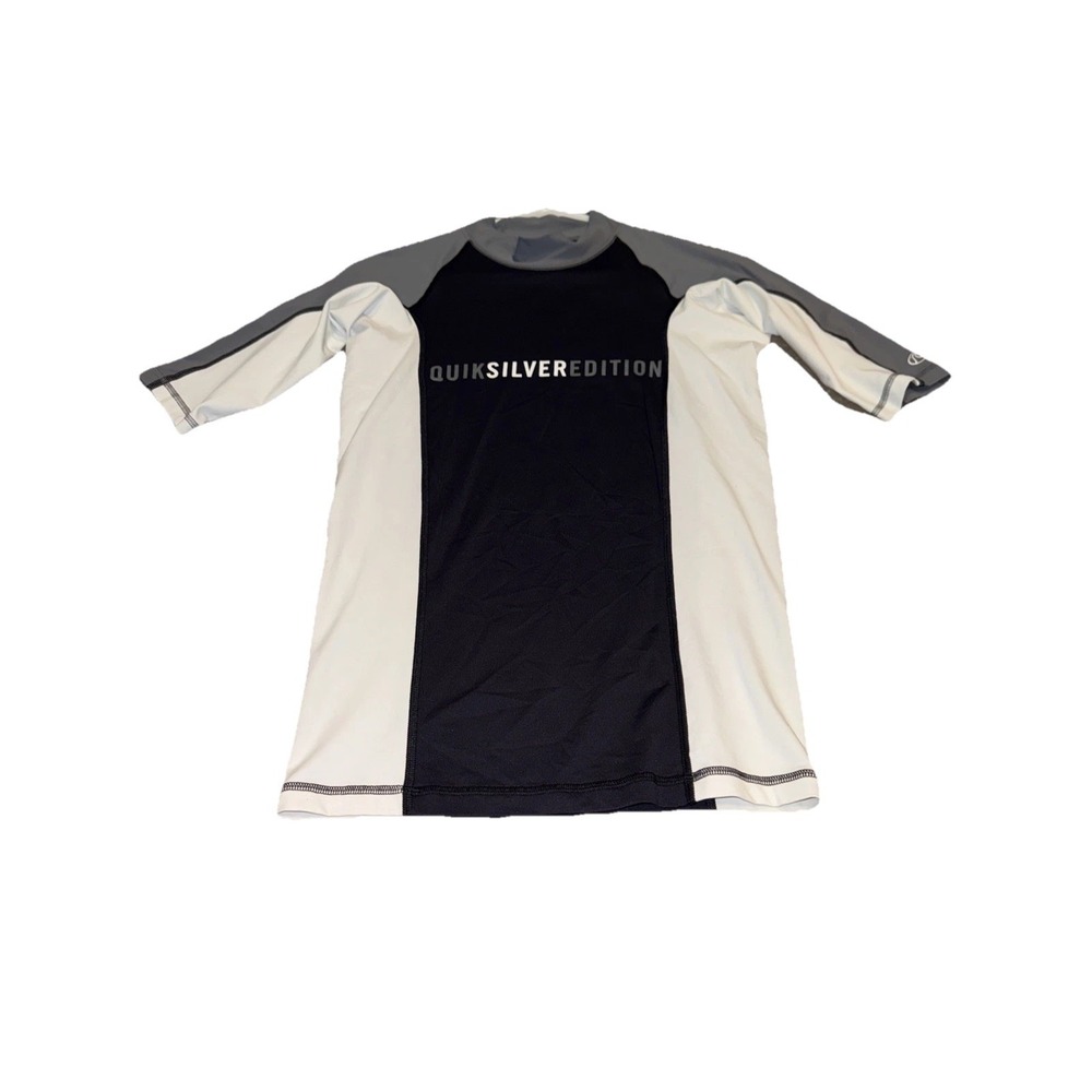 Quiksilver Short Sleeve Rashguard Black‎ Gray Mens Sz Medium Swim Surf top
